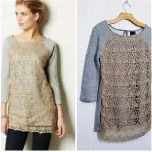Anthropologie Women Dolan Le Pompe Lace
Overlay Tunic Top T-Shirt